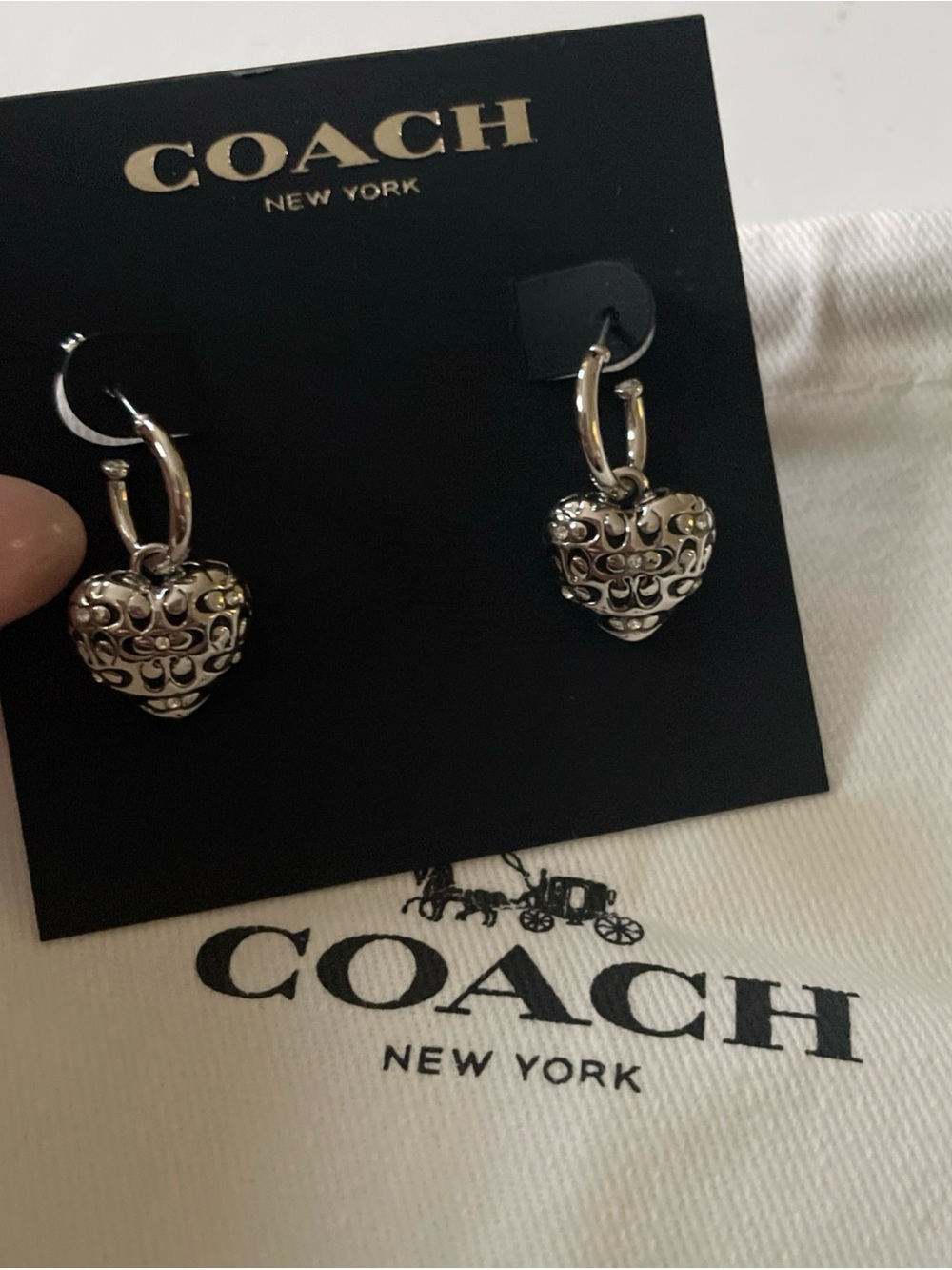 COACH Silver Filigree Heart Hoop Earrings